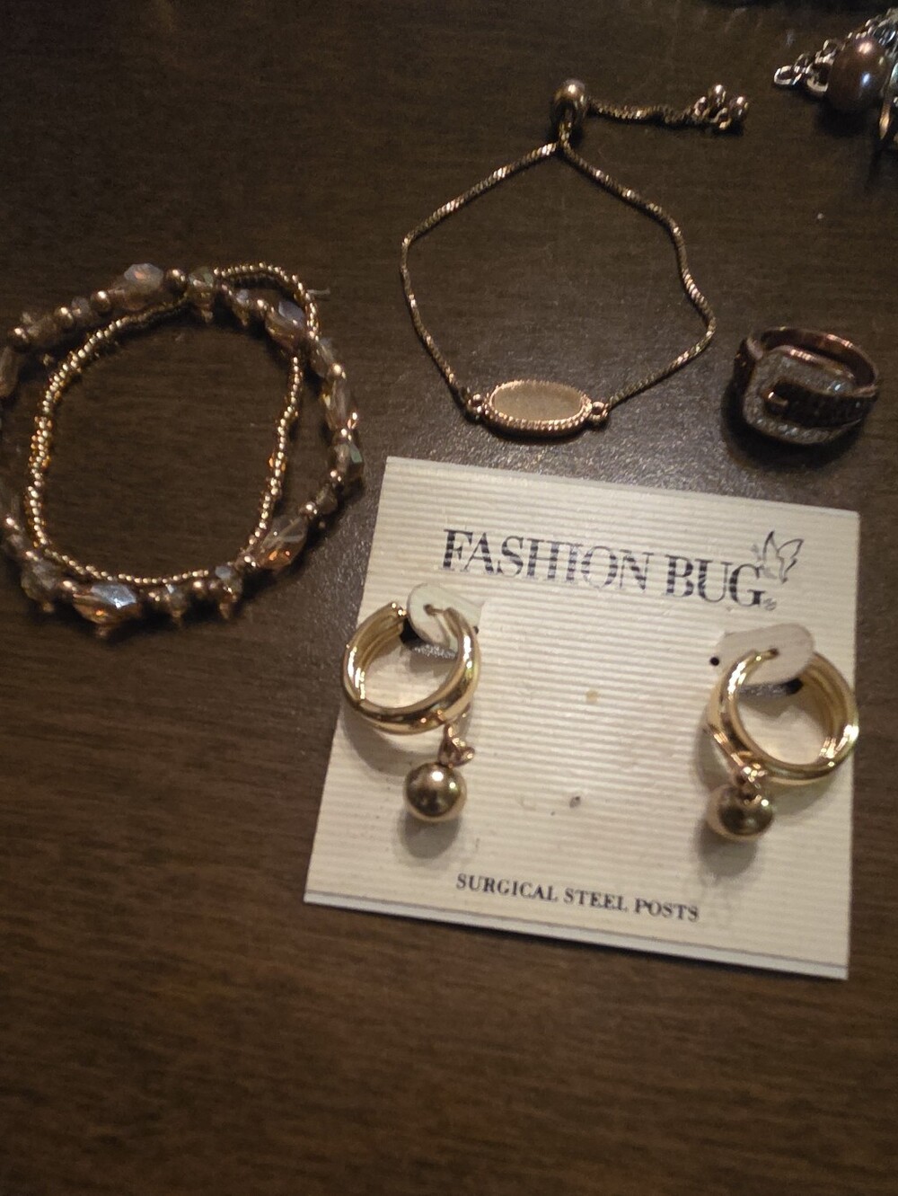 Fashion Bug Gold Hoop Earrings with Dangling Bead